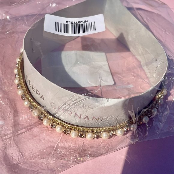 Deepa Gurnani Pearl & Rhinestone Headband Gold and Cream Bridal NWT - Picture 9 of 9